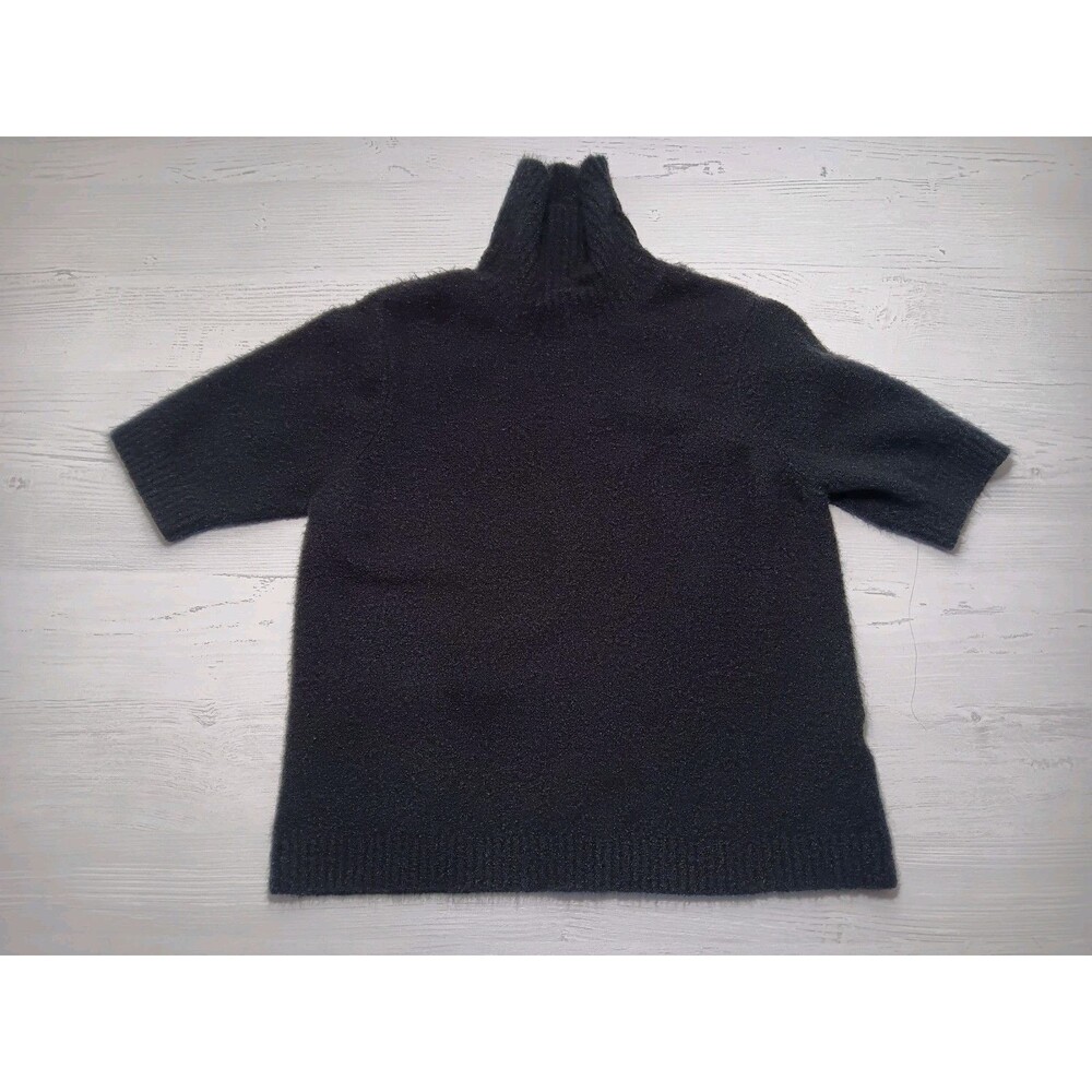 Sigrid Olsen Sport Black Short Sleeve High Neck Sweater Top Size Medium 22% Wool